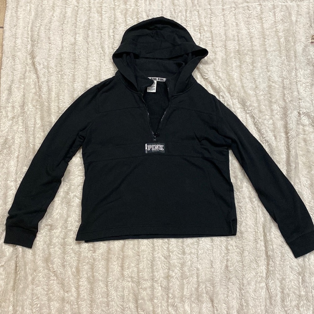 Pink Victoria’s Secret black hoodie zip up long sleeve size large